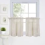 Elrene Linen Stripe Rod Pocket Sheer Kitchen Curtain Tier Linen 30&#034; w x 24&#034; l