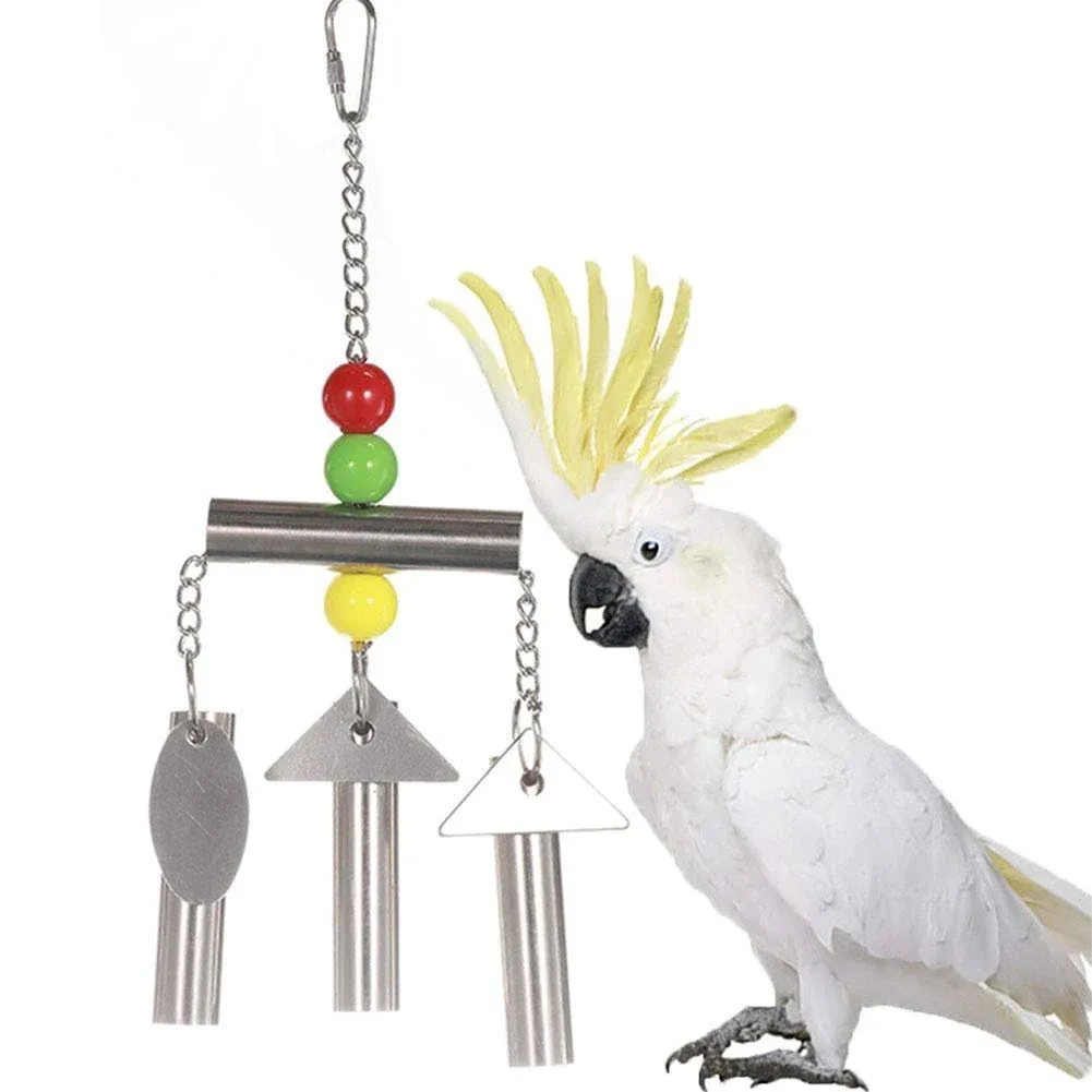 Stainless Steel Bells Toy with Sweet Sound for Bird Parrot Macaw African Greys Amazon Eclectus Cockatoo Budgie Parakeet Cockatiels Conure Lovebird Finch Canary Cage