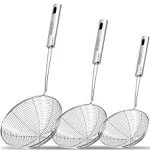 Anaeat Stainless Steel Spider Strainer Skimmer, Set of 3 Professional Kitchen Pasta Strainer Spoon with Long Handle - Asian Strainer Ladle Wire Skimmer Spoons for Cooking and Frying (4.5"+5.3"+6.1")