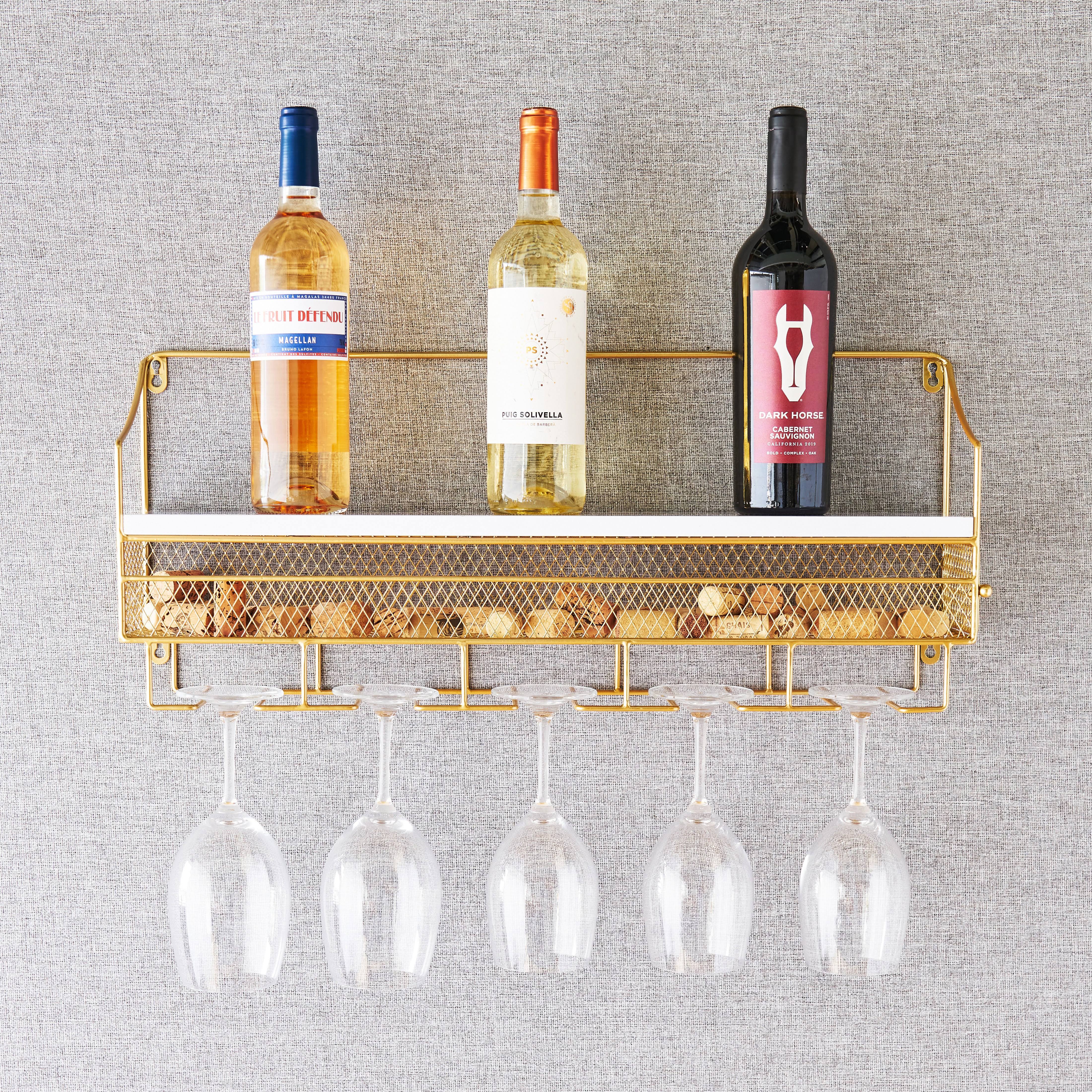 Gold Wall Mounted Wine Rack & Cork Storage