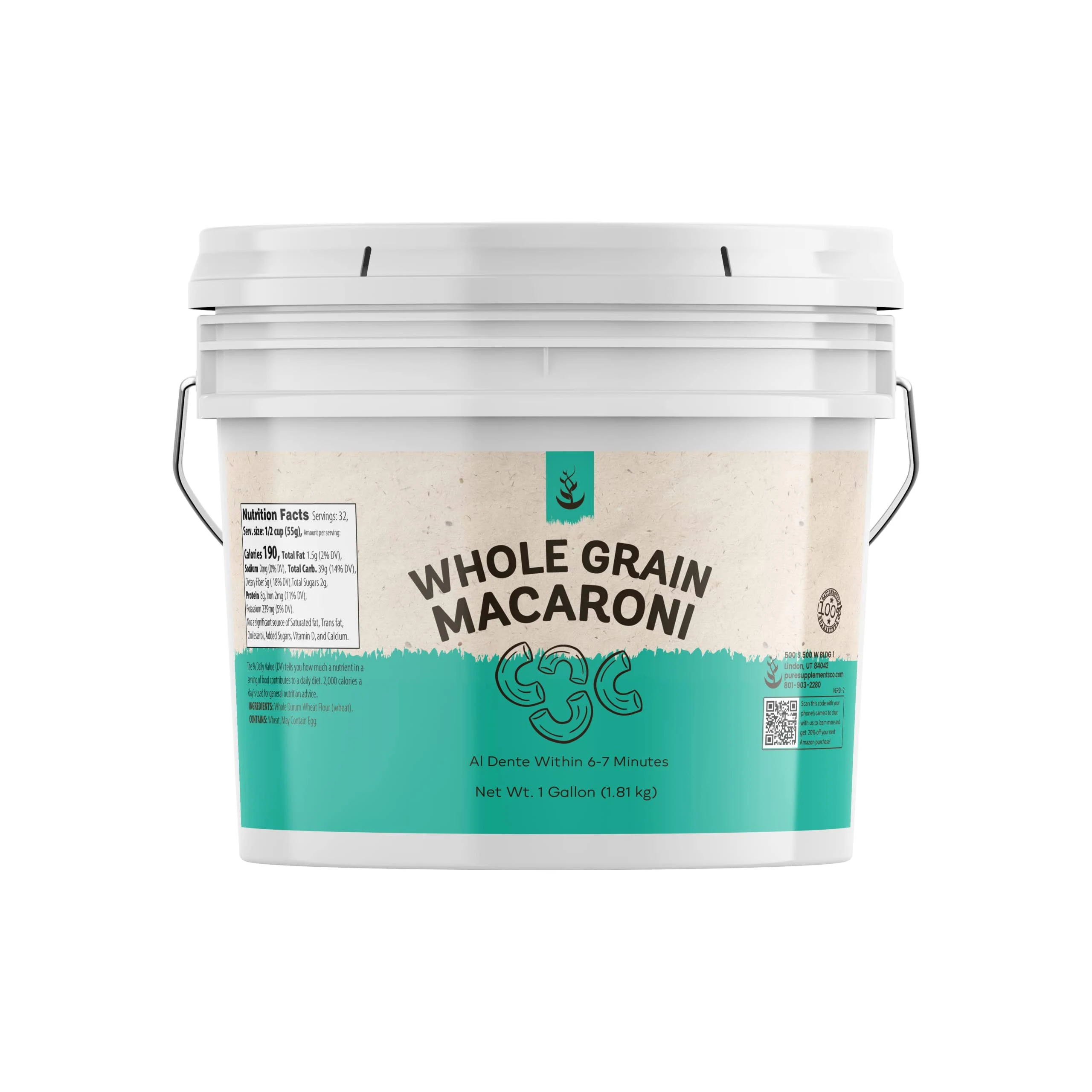 Pure Original Ingredients Whole Wheat Macaroni (1 Gallon), High Fiber, Salads, Soups, Always Pure