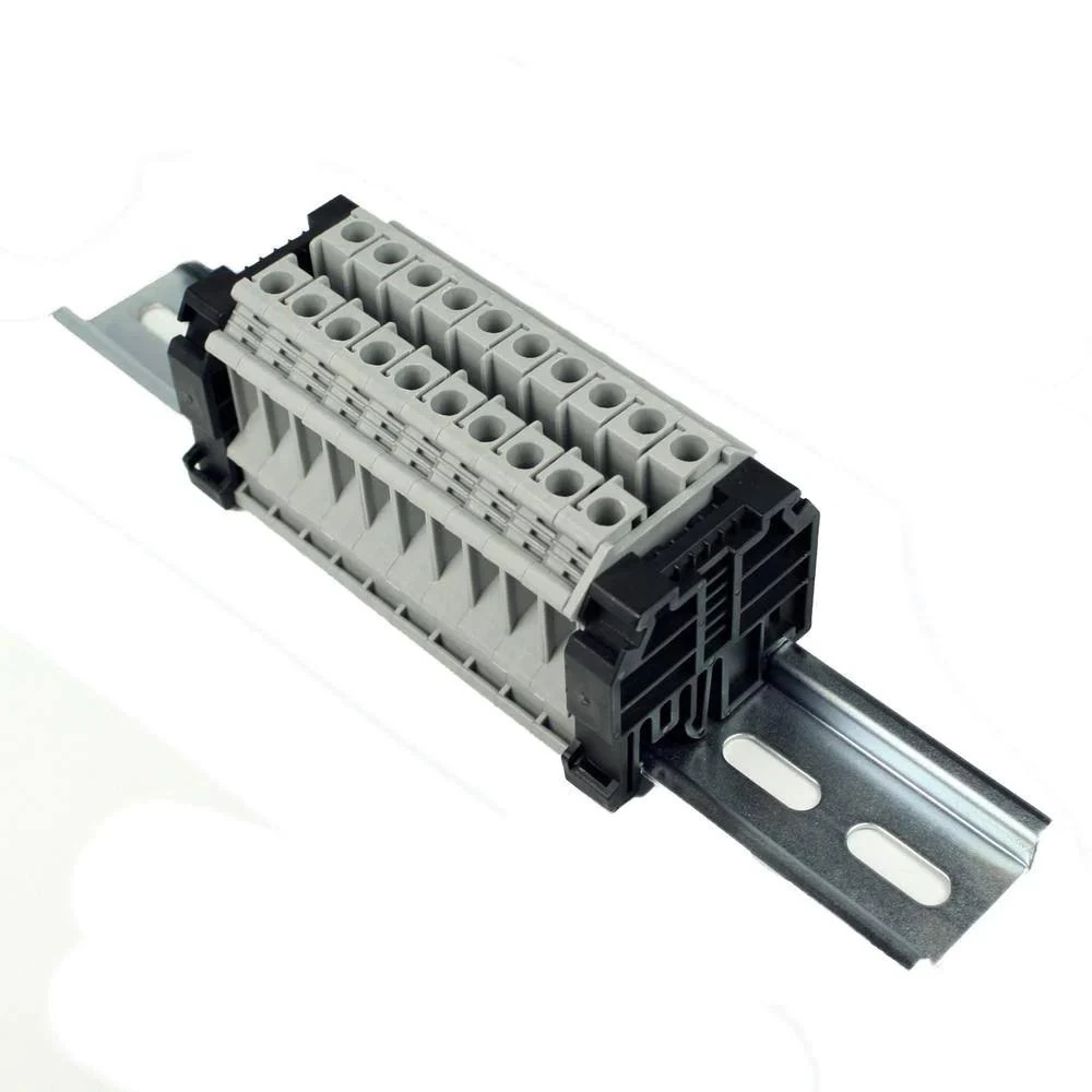 10 Gang Terminal Block Assembly with Jumpers, 24-8 AWG, 50 Amp, 300 Volt