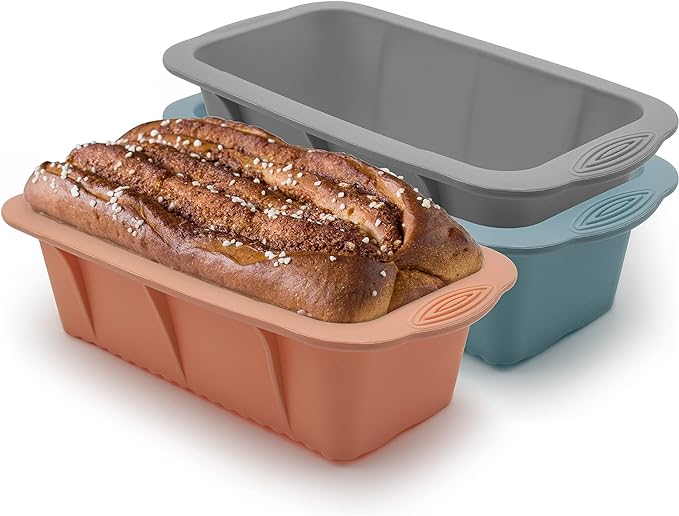 3 pack Silicone Bread Loaf Pans - Baking Mold For Baking Cakes,Brownies,Long loaf of bread Cheesecakes,Homemade Cakes Breads,Meatloaf,Ice brickand and More Set of 3 colors