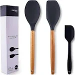 ORIGRACE Heat Resistant Silicone Spatulas Set for Nonstick Cookware, Wooden Handle Rubber Spatulas Gray, Kitchen Cooking Spoon Spatula Utensils Set