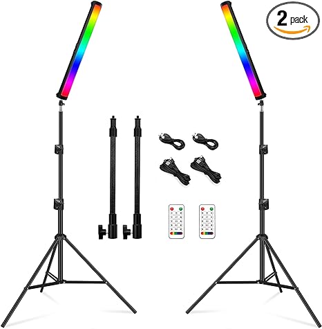 RGB Led Video Light Stick Wand with Stand, QEUOOIY 360° Full Color 2500-9500K Portable Studio Photography Lighting, 5000mAh Rechargeable Battery & Magnet with 27"-78.7" Tripod for Vlog