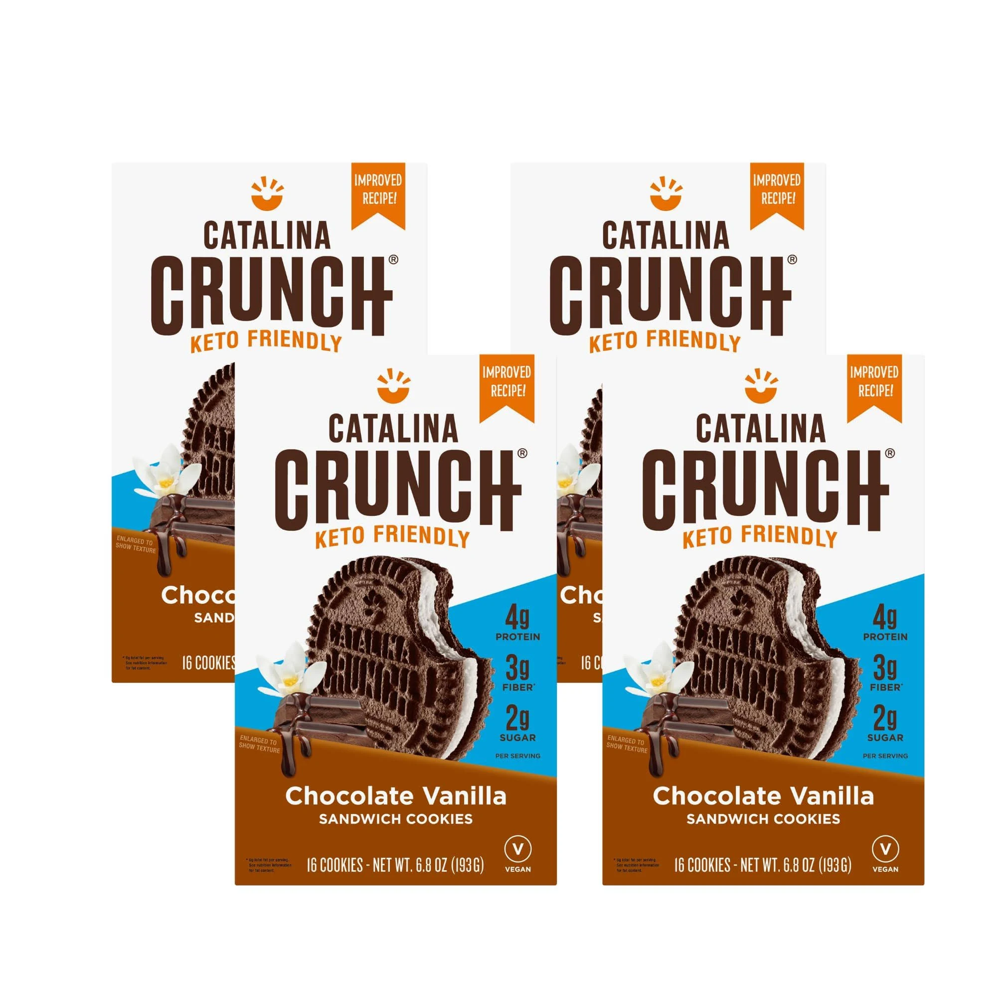 Catalina Crunch Keto Cookies Chocolate Vanilla Flavor - Low Carb, Low-Sugar Snacks - Pack of 4