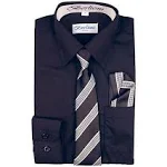 Berlioni Italy Toddlers Kids Boys Long Sleeve Dress Shirt Set With Tie & Hanky Black 4