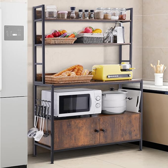 DEYAOPUPU 5-Tier Kitchen Baker’s Rack with Storage,Large Bakers Rack with Cabinet ...