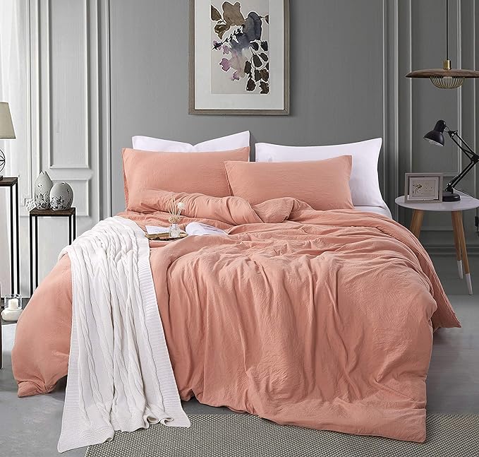 King Size Duvet Cover - 3 Piece Bedding Set (1 Duvet Cover & 2 Pillow Cases) Soft Prewashed Comforter Cover w/Zipper Closure & Corner Ties - No Comforter (104" X 90", Terracotta Pastel)