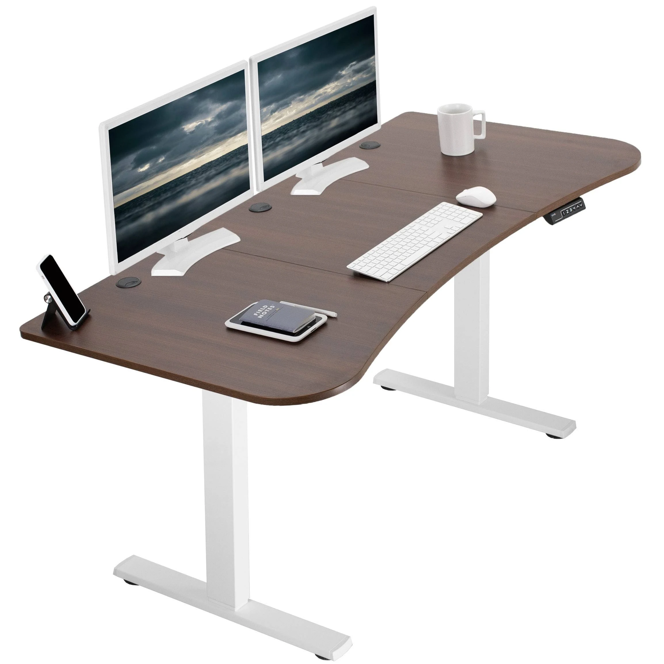 Vivo Electric Stand-Up Desk - Dark Walnut/White Frame