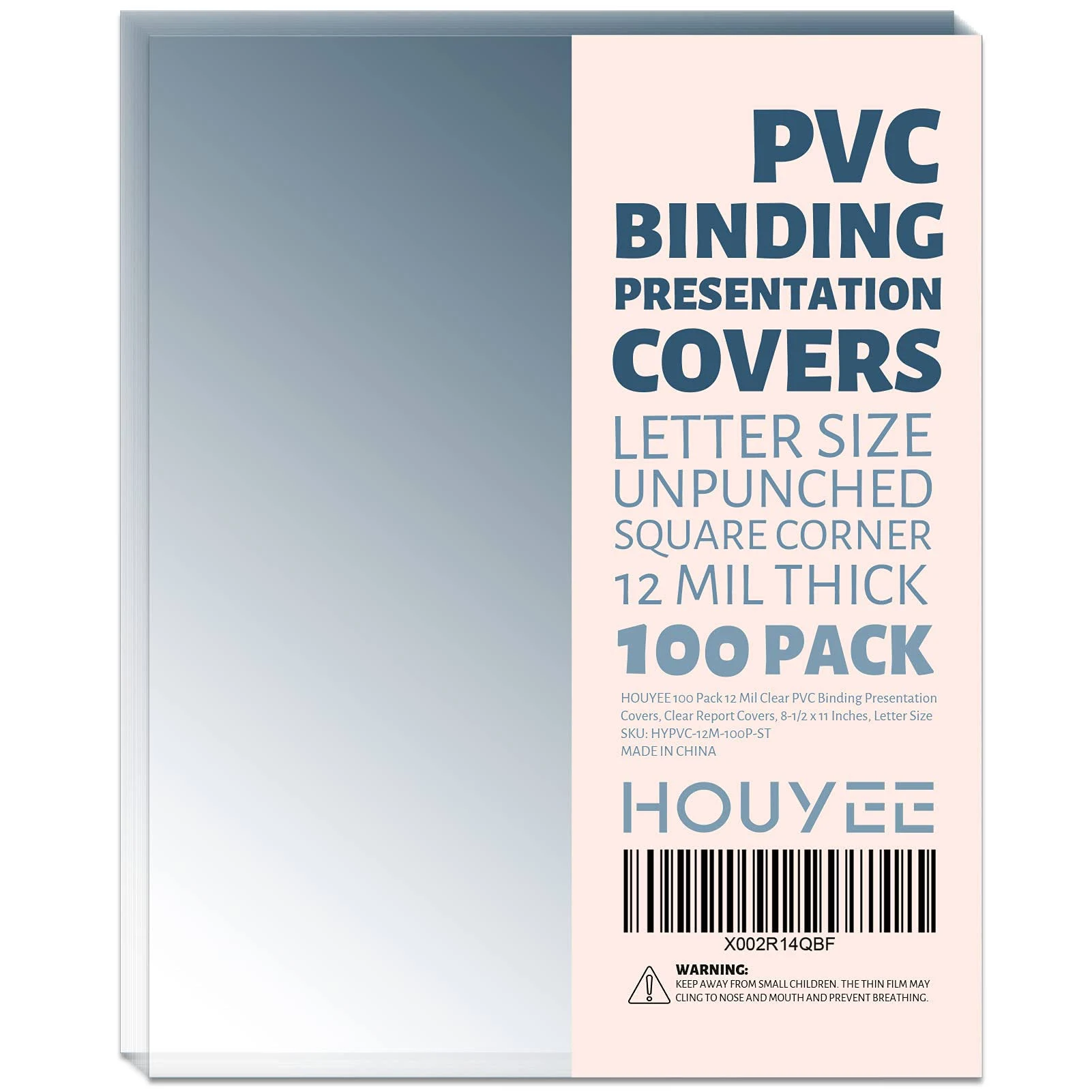 HOUYEE 100 Pack Clear Binding Presentation Covers, PVC Report Covers,12 Mil,8-1/2 x 11 Inches, Letter Size