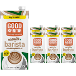 Good Karma Unsweetened Oatmilk + Barista Blend, 32 Ounce (Pack of 6), 800mg Omega -3s, Plant-Based Non-Dairy Milk Creamer Alternative with Oats,