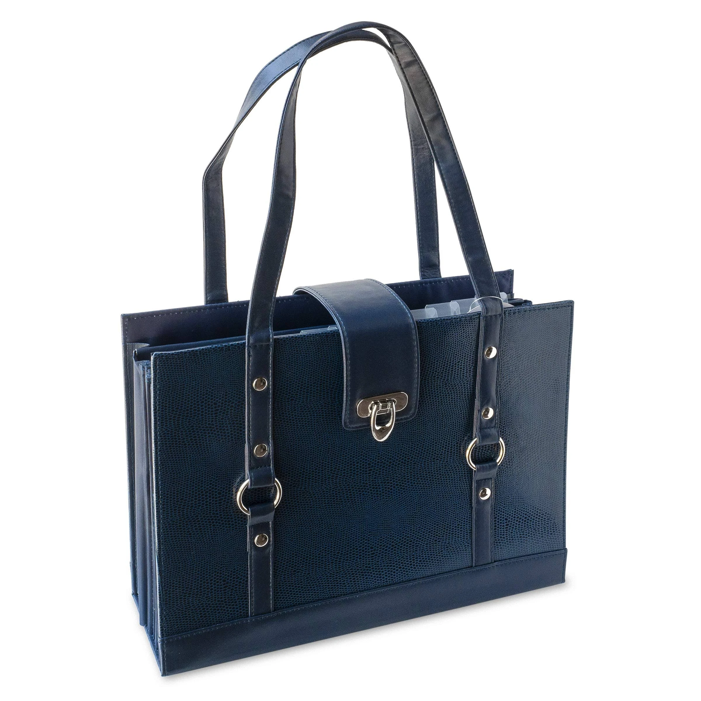 Apropos Texture Faux Leather File Organizer Tote -Dark Blue