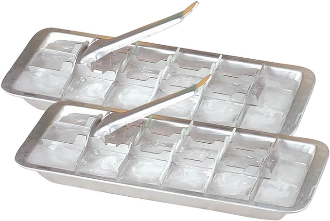 Fox Valley Traders Vintage Kitchen Ice Cube Tray – 18 Slot Ice Cube Maker with Easy Release Handle – Aluminum Metal – 11” L x 4” W x 1 ¾” H