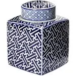 Creative Co-Op Decorative Stoneware Ginger Jar, Blue and White