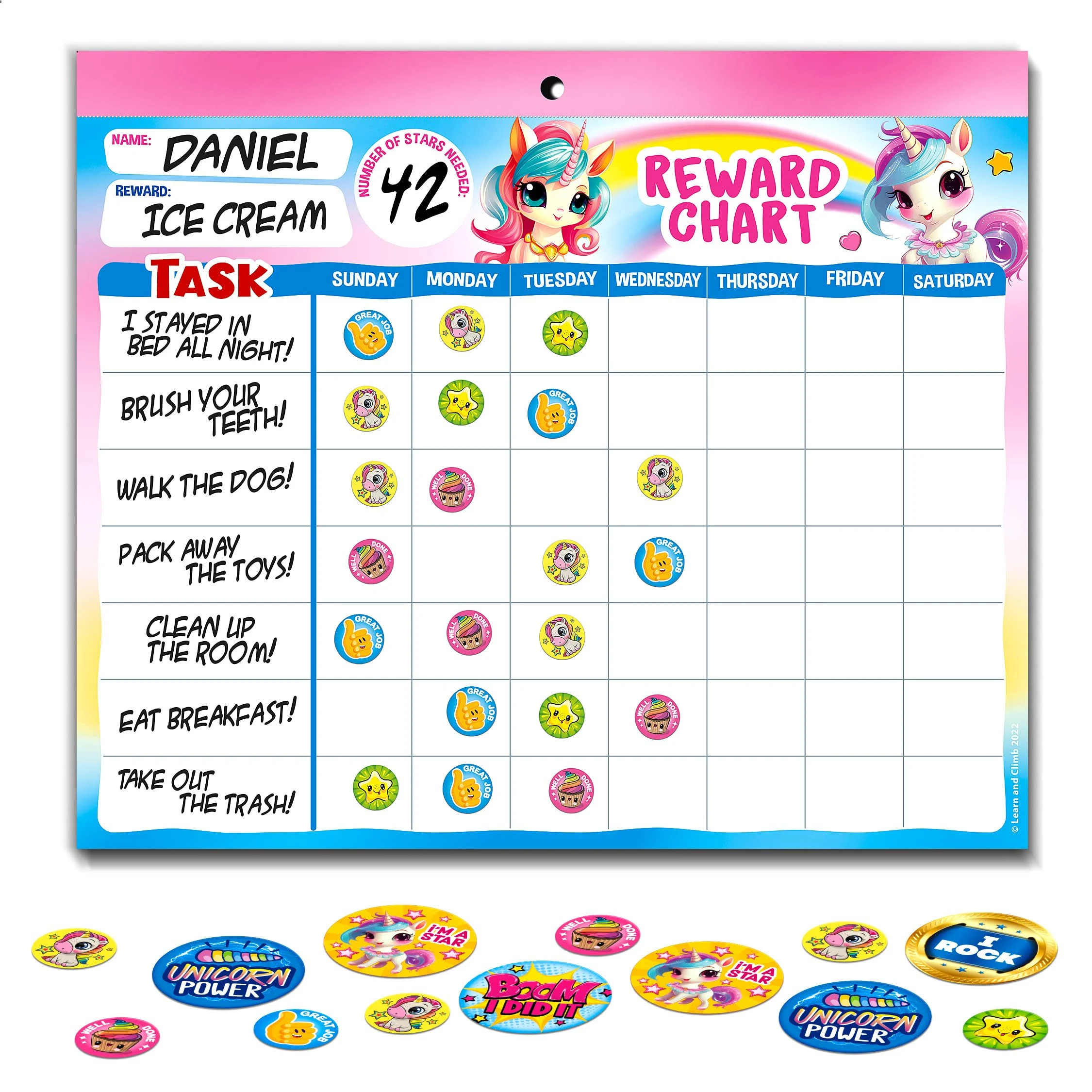 Behavior Reward Chart System – Unicorn Pad with 26 Chore Charts for Kids, 2800 Stickers to Motivate Responsibility & Good Habits