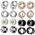 8 Pairs Ear Gauges For Women Black Internally Flare Earrings Plugs Gauges For Ear Stainless Steel Plug Tunnel Piercing Stretcher Kit 00g 0g-5/8'' inch