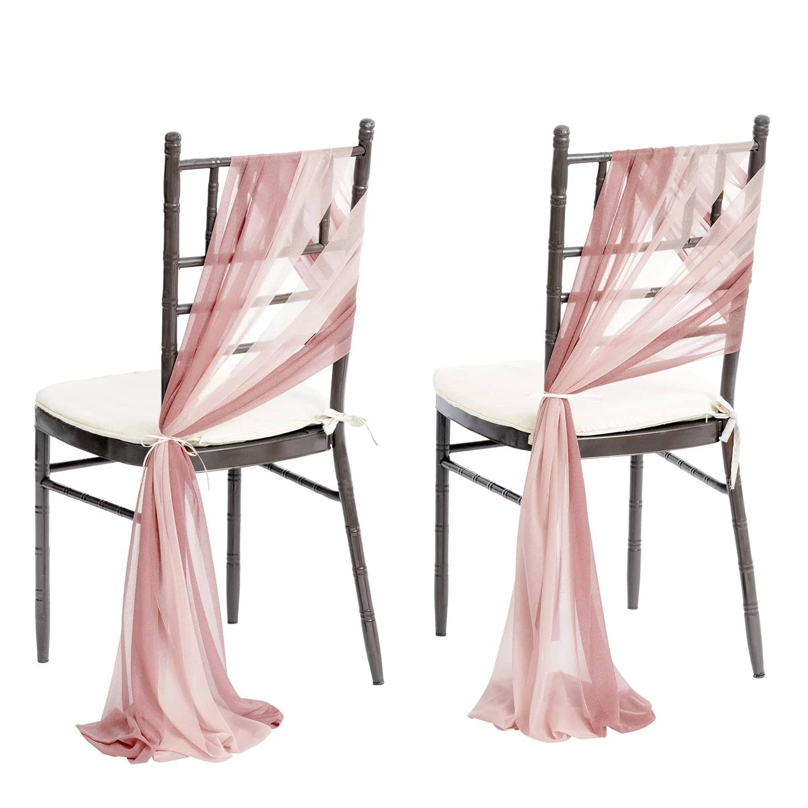 Ling's Moment Wedding Chiffon Chair Sashes Cover Aisle Decorations Draping Fabric Wrinkle-Free with Tie 16 Pcs Blush Pink & White for Party Ceremony Reception Floral Arrangement Banquet Outdoor Decor