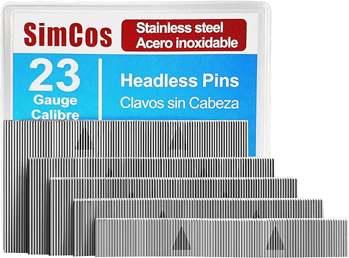 23 Gauge Stainless Steel Pin Nails Headless Pinner Nails (3/8",9/16",3/4",1",1-3/8") Assorted 5 Sizes for Molding Cabinetry Building Assembly (5000)