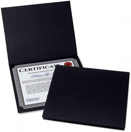 Plain Black Certificate Folders - Pack of 10, Linen Cover 80 lb. Stock, Folded, Die-Cut Corners, for Office, Business Awards, Graduation, School Diploma Holder, 9-1/2" x 12"