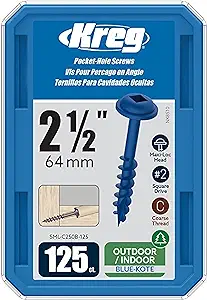 Kreg SML-C250B-125 Blue Kote, Pocket Screws, 2 1/2 Inch, #8 Coarse Thread, Maxi-Loc Head (125 Count)