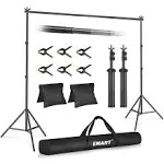 EMART Backdrop Stand 10x10ft(WxH) Photo Studio Adjustable Background Stand Support Kit with 2 Crossbars, 6 Backdrop Clamps, 2 Sandbags and Carrying Bag for Parties Events Decoration