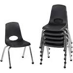 Factory Direct Partners 10363-BK 14" School Stack Chair, Stacking Student Seat with Chromed Steel Legs and Ball Glides for In-Home Learning or