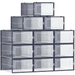 12-Pack Stackable Plastic Shoe Boxes Charcoal Blue