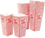 Popcorn Containers Boxes 100 Pack - Striped White and Red Paper - for Home Movie