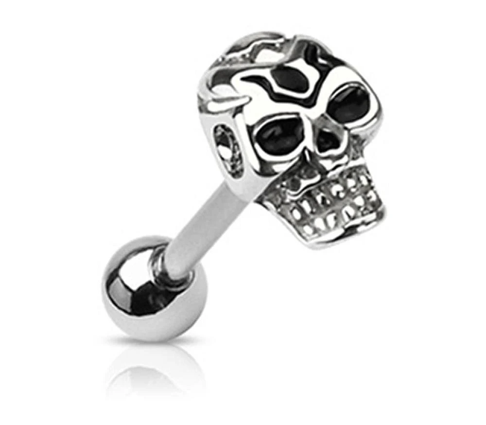 Forbidden Body Jewelry 14g 16mm (5/8 Inch) Surgical Steel Skull Head Tongue Piercing Barbell