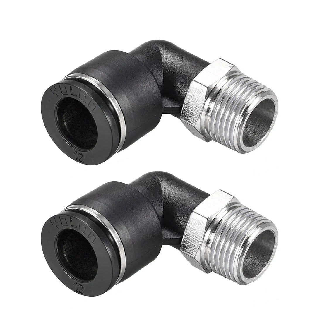 uxcell Push To Connect Tube Fitting Male Elbow 12mm Tube OD X 3/8NPT Thread Pneumatic Air Push Fit Lock Fitting 2pcs