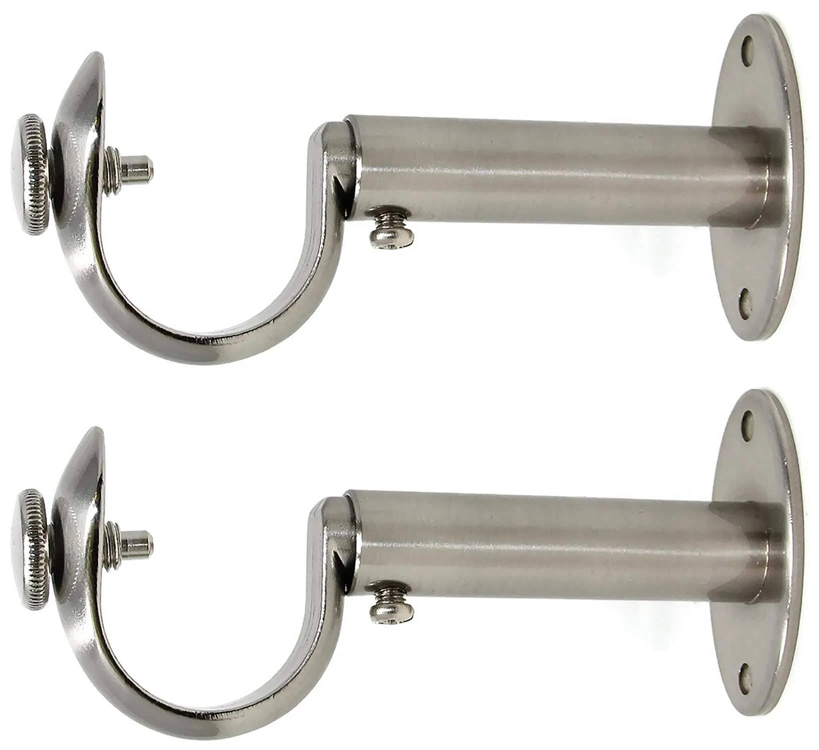 Urbanest Adjustable Solid Zinc Curtain Rod Bracket Wall Holder, Fits Up to 1 1/8" or 1 1/4" Rod, 2 Pieces - Brushed/Stainless Steel