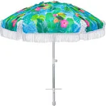  6.5ft Heavy Duty HIGH Wind fringe Beach Umbrella with sand anchor &amp; Tilt Sun 