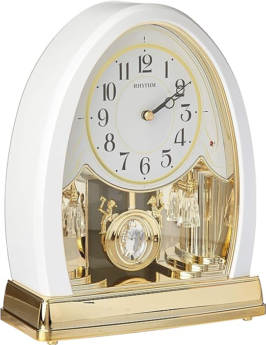 Rhythm Clocks Joyful Crystal Pearl Musical Mantel Clock