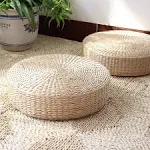 HUAWELL 2 Pack Tatami Floor Pillow Sitting Cushion Bigger size,Round Padded Room Floor Straw Mat for Outdoor Seat (Dia: 19.7)