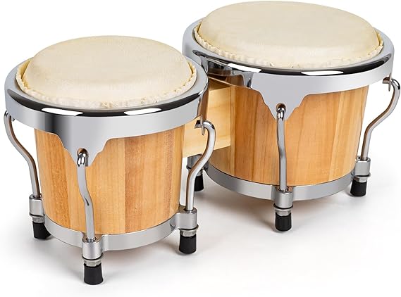  Bongo Drums 4” and 5” for Kids Beginners，Bong<wbr/>os Drum Set Raw Goatskin Natural 