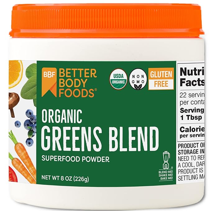 BetterBody Foods Organic Greens Blend (8 oz) | Superfood Powder for Nutrition & Smoothie Booster