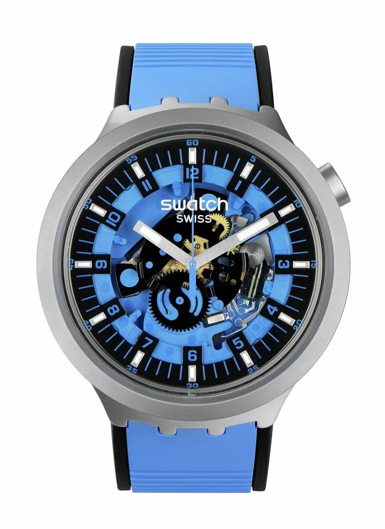 Swatch Unisex Casual Blue Stainless Steel Quartz Watch Azure Blue Daze