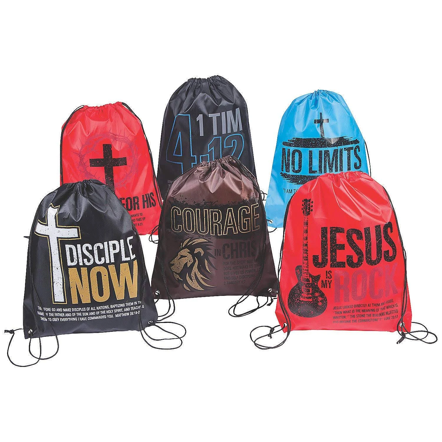 Fun Express Large Tween Religious Drawstring Bags - Apparel Accessories - 12 Pieces