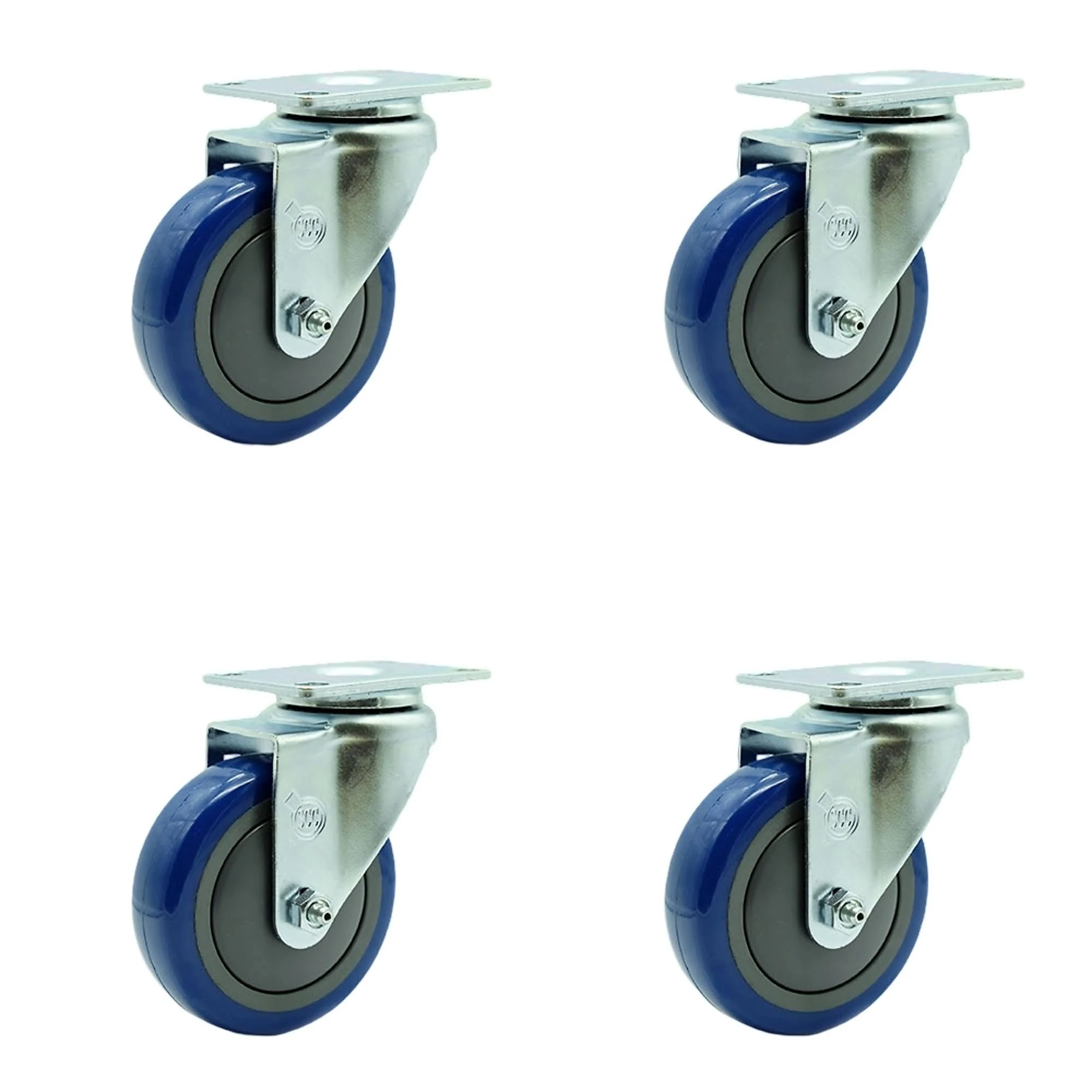 Service Caster SCC - 4" x 1.25" Blue Polyurethane Wheel Swivel Casters – Set of 4