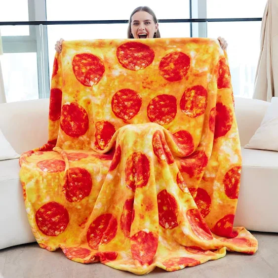 Rainbean Double Sided Pizza Blankets, Bed Blanket for Kids/Teens, Cool Stuff Gifts for Man and Boys, Novelty Food Wrap Blanket, Soft Blankets for