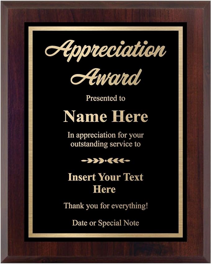 Awards4U Custom Plaque for Appreciation - Personalized Engraved Award - Choose ...