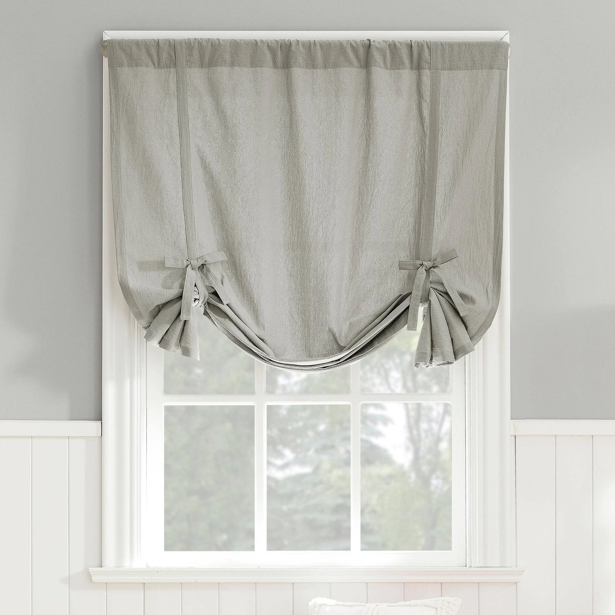 Archaeo Washed Cotton Window Tie-up Shade , 42" x 63", Silver Gray