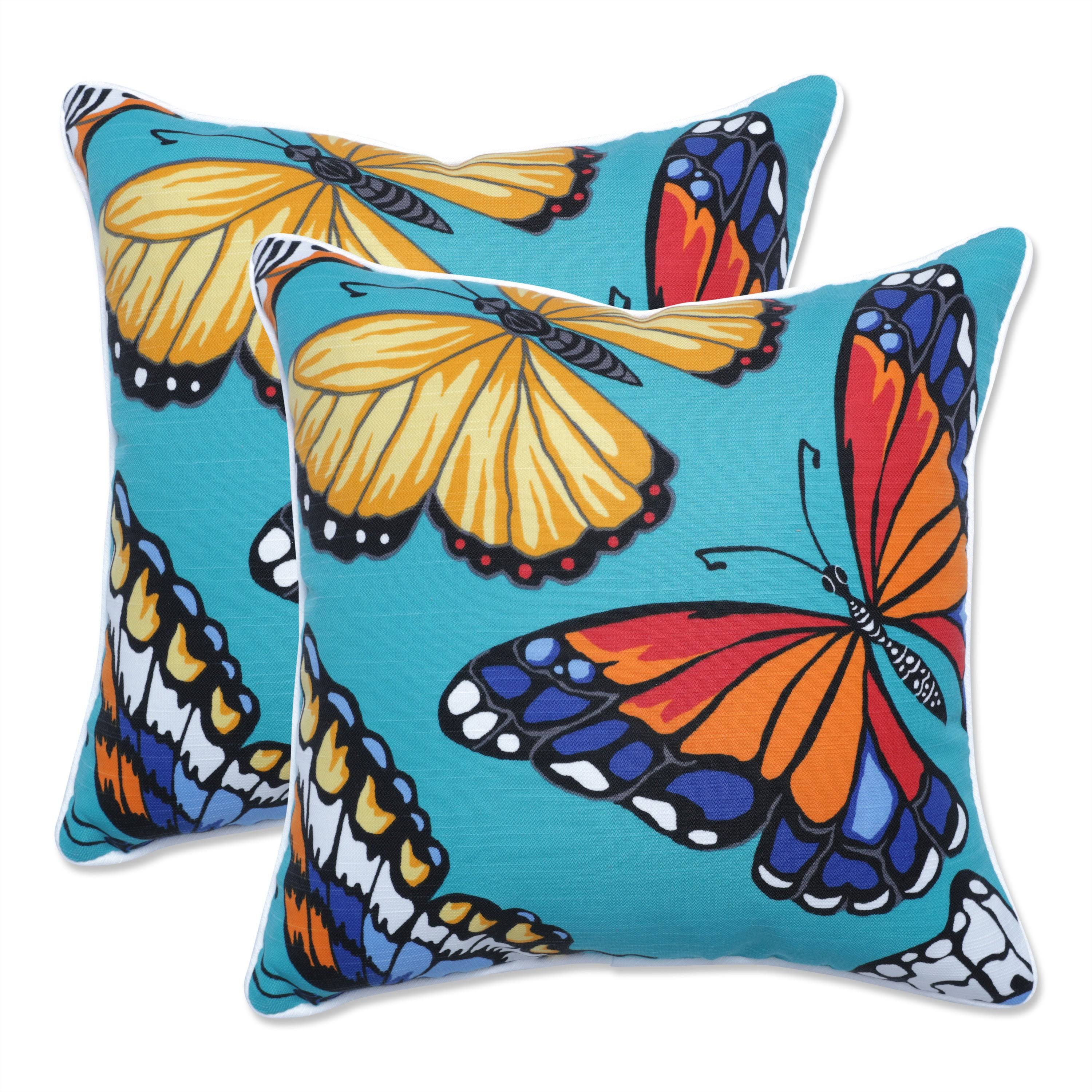 Pillow Perfect Outdoor/Indoor Pillows, Lumbar - 11.5" x 18.5", Blue Butterfly Garden Turquoise 2 Count