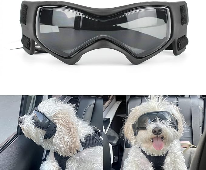 Dog Goggles Medium Breed, Dog Sunglasses Small Breed Dog Eye Sun Light Protection, UV Protection Goggles for Dog with Adjustable Straps, Medium Black