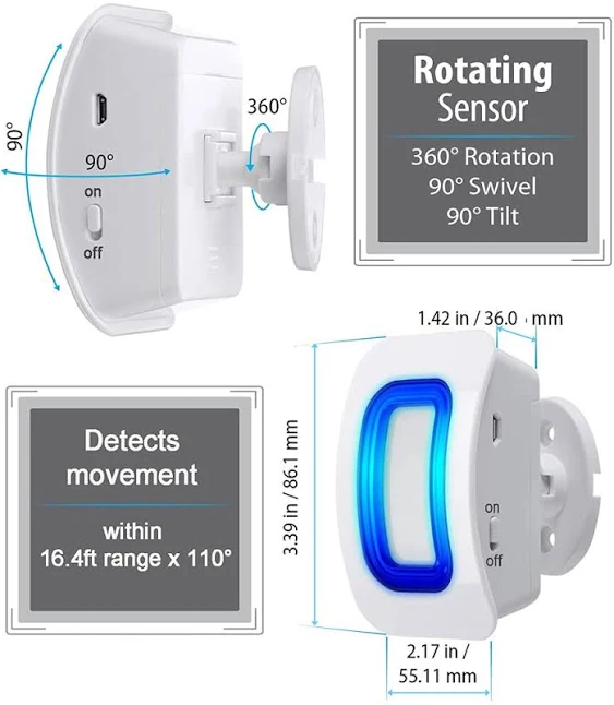 Indoor Motion Sensor Alert Wireless Caregiver Pager Bed Alarm and Fall Prevention for Elderly Dementia Patients (2 Receiver 2 Sensor)