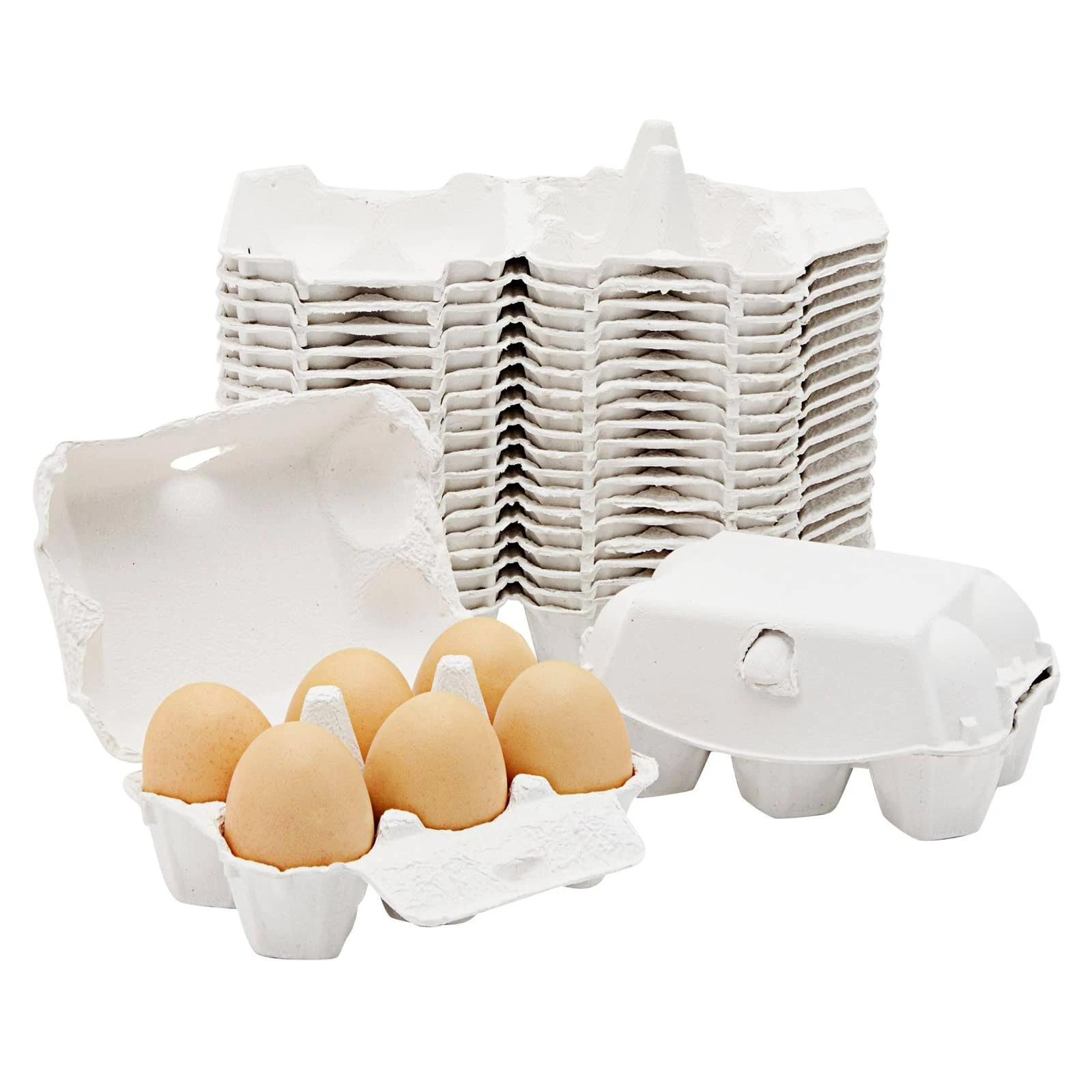 20 Pack, 6 Count Empty Egg Cartons for Chicken Eggs, 1/2 Dozen Cartons, White