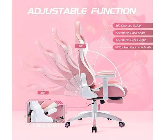 S*MAX Pink Gaming Chair with Footrest Thicken Seat Ergonomic Computer Gamer Chair ...