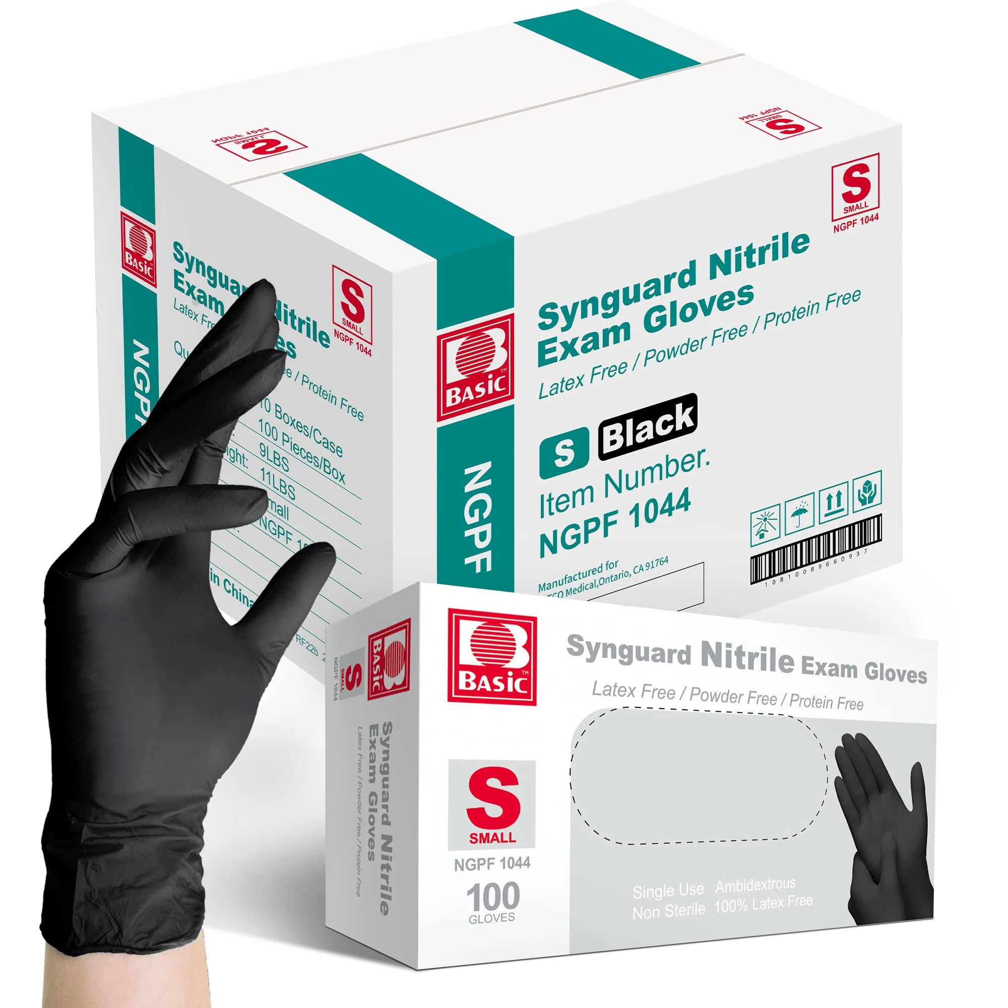 Basic Medical BLACK Nitrile Exam Gloves, 4 Mil,- Latex-Free &amp; Powder-Free S