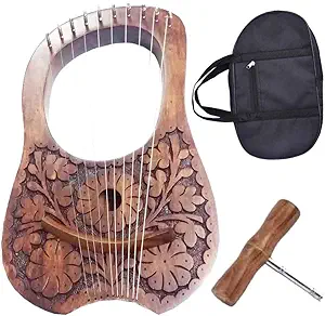 Scottish Traditional Irish Lyre Harp Rosewood Natural Flower Design 10 Metal String